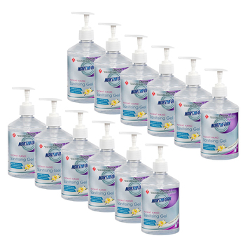 12PK Northfork 500ml Instant Hand Sanitising Gel w/ Pump - Vanilla
