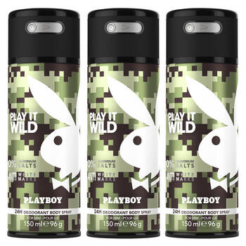 3PK Playboy Play It Wild M 150ml Deodorant Body Spray - Men