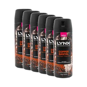 6PK Lynx Body Spray Premium Fragrance Collection 72hr Fresh 150mL Copper Santal