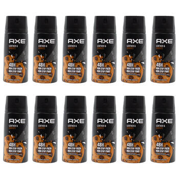 12PK Axe 150ml Deodorant Bodyspray 48hr For Men - Leather & Cookies