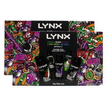 2x 5pc Lynx Men's Game On Collection Bodyspray 102g/165ml Deodorant Spray Set