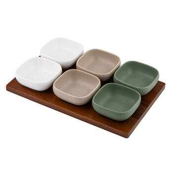 7pc Ladelle Essentials Serve Bowl & Wooden Tray Set 34.5cm - Assorted
