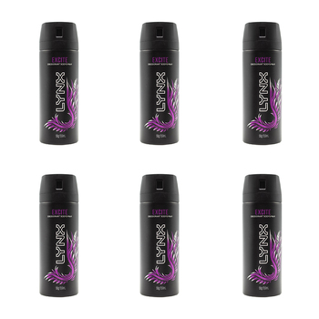 6PK Lynx 150ml Deodorant Fragrance 48h Protection Bodyspray - Excite