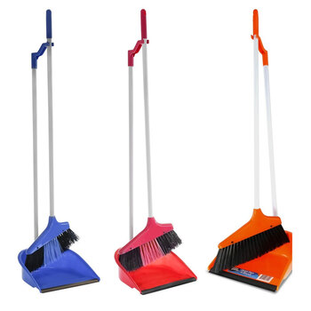 3PK White Glove Standing Dustpan & Brush Assorted