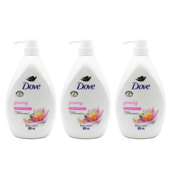 3PK Dove Glowing 800ml Body Wash Triple Moisture Serum Rice Water & Lotus Flower