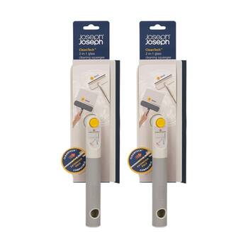 2PK Joseph Joseph 2-in-1 Glass Cleaning Squeegee & Microfibre Cloth Stone