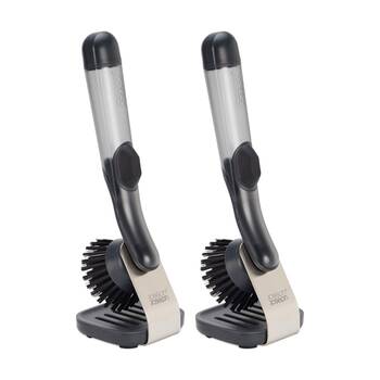 2PK Joseph Joseph SinkTech Soap Dispenser Kitchen Dish Brush With Stand Black