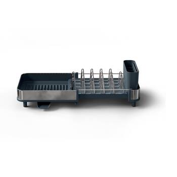 Joseph Joseph Expandable Slim Steel Kitchen Dish Rack W/ Drain Spout Grey