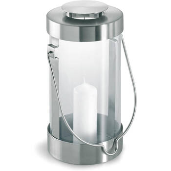 Blomus Lumbra Stainless Steel Lantern w/ Candle Home Garden Decor Clear