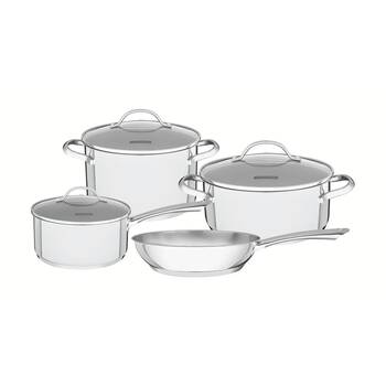 4pc Tramontina Una Cookware Set Stainless Steel Tri-Ply Base w/Glass Lids