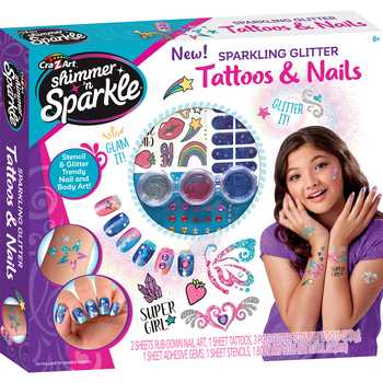 Shimmer 'n Sparkle Kids Ultimate Glitter Tattoos & Nails Craft Kit 8y+
