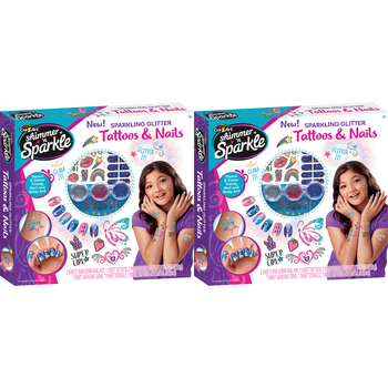 2PK Shimmer 'n Sparkle Kids Ultimate Glitter Tattoos & Nails Craft Kit 8y+