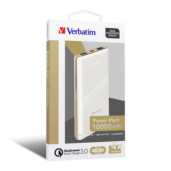Verbatim Dual 5A/3A 10000mAh Power Pack External Battery - White/Gold