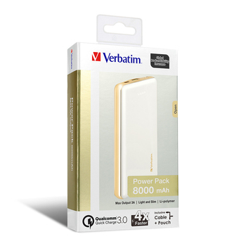 Verbatim QC 3.0 8000mAh Power Pack External Battery - White/Gold