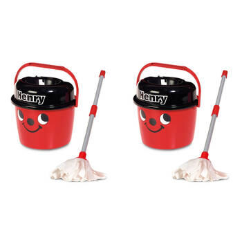 2PK Casdon Henry Mop & Bucket Set Role-play Cleaning Toy Kids Children 3y+ Red