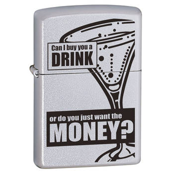 Zippo "Can I Buy You A Drink" Genuine Satin Chrome Cigar Cigarette Lighter