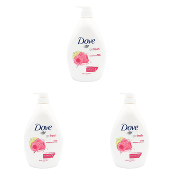 3PK Dove 800ml Body Wash Bath Soap Go Fresh Raspberry & Lime Scent