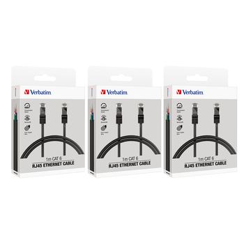 3x Verbatim CAT6 1m Ethernet WiFi Cable RJ45 Cord - Black