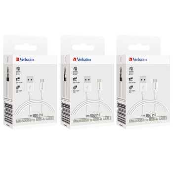 3x Verbatim Charge & Sync Micro USB Charging Cable 1m - White
