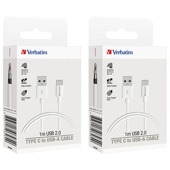 2x Verbatim Charge & Sync USB To USB-C Cable 1m - White