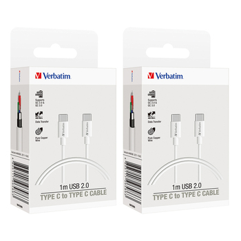 2x Verbatim Charge & Sync USB-C to USB-C Cable 1m - White