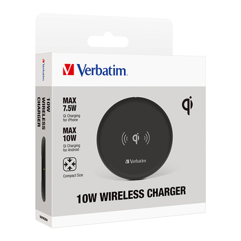 Verbatim 10W Qi Wireless Charger For iPhone 14/Samsung S22 - Black