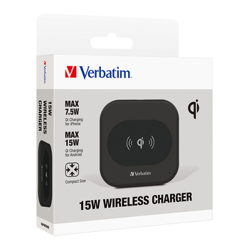 Verbatim 15W Qi Wireless Charger For iPhone 14/Samsung S22 - Black