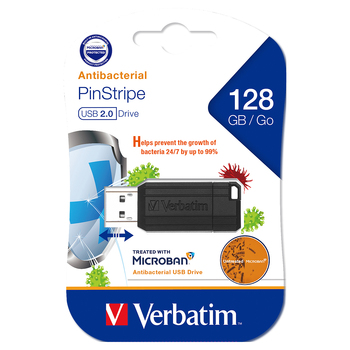Verbatim Pinstripe USB 2.0 Drive 128GB Black Microban