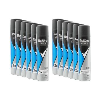 12PK Rexona Men's Antiperspirant Deoderant 96Hr Protection 180ml Clean Scent