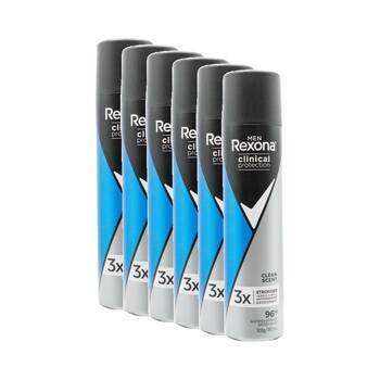 6PK Rexona Men's Antiperspirant Deoderant 96Hr Protection 180ml Clean Scent