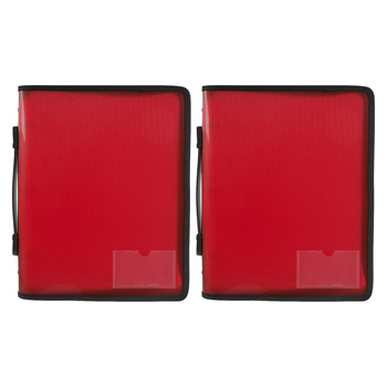 2PK Marbig A4 File Zipper 3 O-Ring Binder w/ Handle 25mm - Red