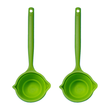 2PK Tasty Silicone Foldable Soup Ladle Spoon 36cm Green