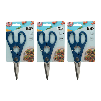 3PK Tasty 2-in-1 Kitchen Scissors w/ Built-In Bottle Opener 25cm Blue/Silver