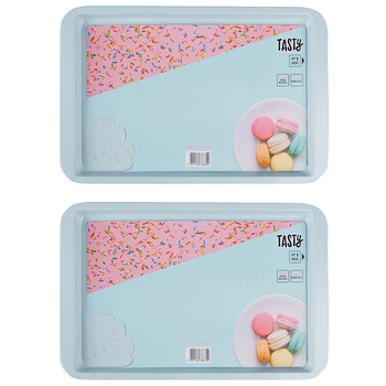2PK Tasty Non-Stick Cookie Sheet Tray Rectangle 38cm Light Blue
