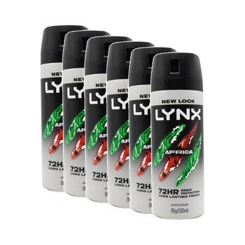 6PK Lynx Antiperspirant Deoderant Spray 72 Hr Protection 165ml Africa Scent