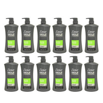 12PK Dove Men +Care Extra Fresh Body & Face Wash 1L For Dry Skin