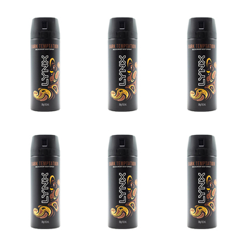 6PK Lynx 150ml Deodorant Fragrance 48h Protection Bodyspray - Dark Temptation