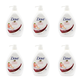 6PK Dove 1000ml Body Wash Liquid Bath Soap White Peach/Tea Scent Rebalancing