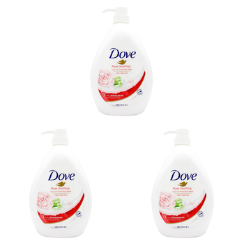 3PK Dove 1000ml Body Wash Liquid Bath Soap Rose Soothing Scent