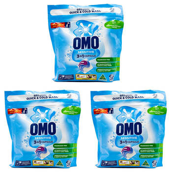 84pc Omo Sensitive 3 in 1 Fragrance Free Laundry Detergent Capsules