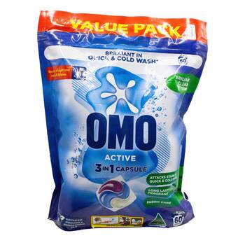 60PK OMO Active 3-in-1 Laundry Capsule/Pod Detergent for Cold Washing