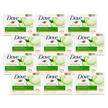 12PK Dove 90g Soap Beauty Cream Bar w/ Cucumber & Green Tea Scent