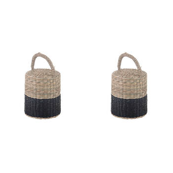 2PK Ladelle Hanoi Woven Seagrass Cylinder Floor Door Bumper/Stopper Durable Black