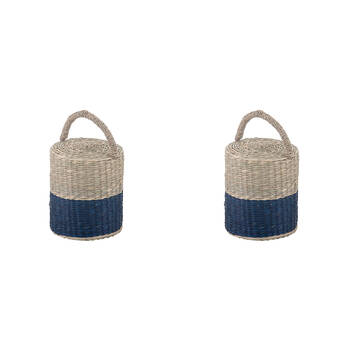 2PK Ladelle Hanoi Woven Seagrass Cylinder Floor Door Bumper/Stopper Durable Blue