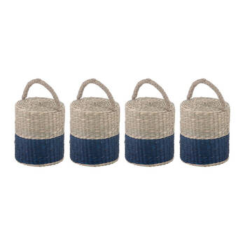 4PK Ladelle Hanoi Woven Seagrass Cylinder Floor Door Bumper/Stopper Durable Blue