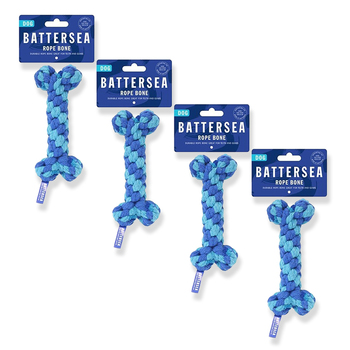 4PK Rosewood Battersea Rope Bone Pet Dog Dental Chew Bite Training Fetch Toy Blue