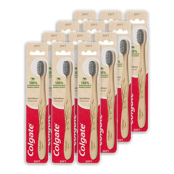 12x Colgate Charcoal Infused Floss Tip Bristles Bamboo Toothbrush