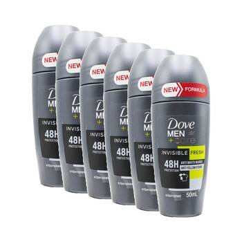 6PK Dove Men Antiperspirant Roll-On Deodorant 48 Hour 50ml Invisible Fresh