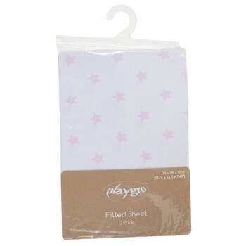 2pc Playgro Home Star Cot Fitted Sheet Pink & White Cotton 73x135x19cm