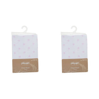 4pc Playgro Home Star Cot Fitted Sheet Pink & White Cotton 73x135x19cm